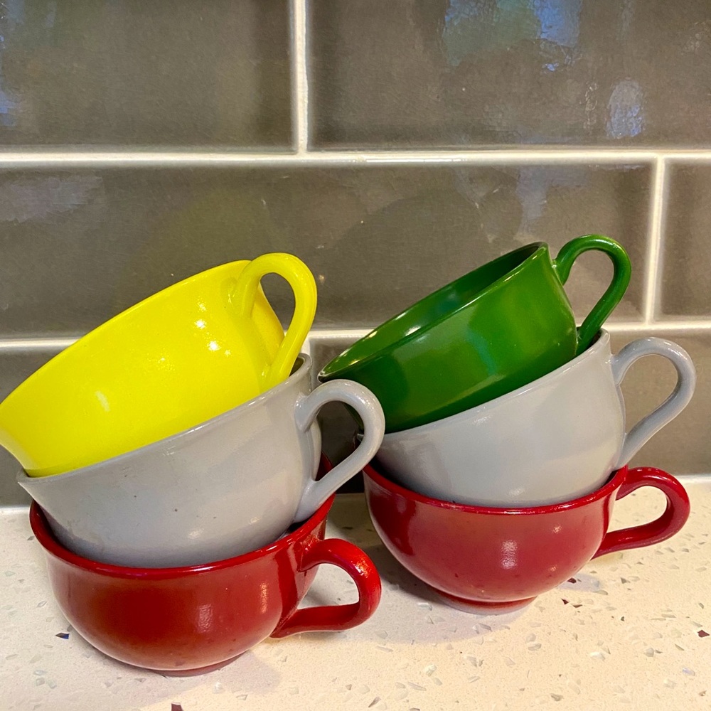 Vintage Hazel Atlas Colorful Platonite Glass Cups - Set of 6! EUC!